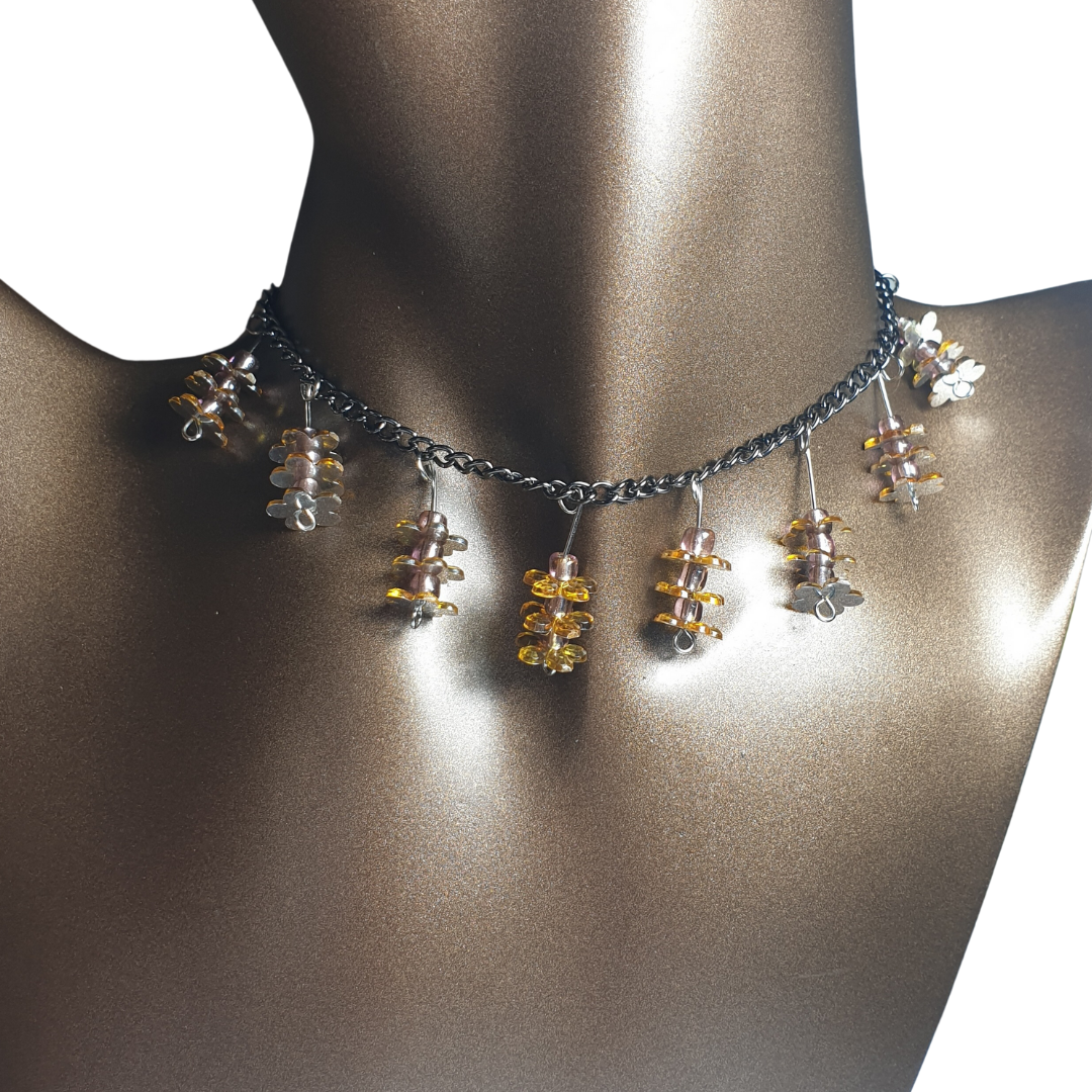 Handmade Sarı Papatya Detaylı Sallantılı Choker-40cm-Ayarlanabilir